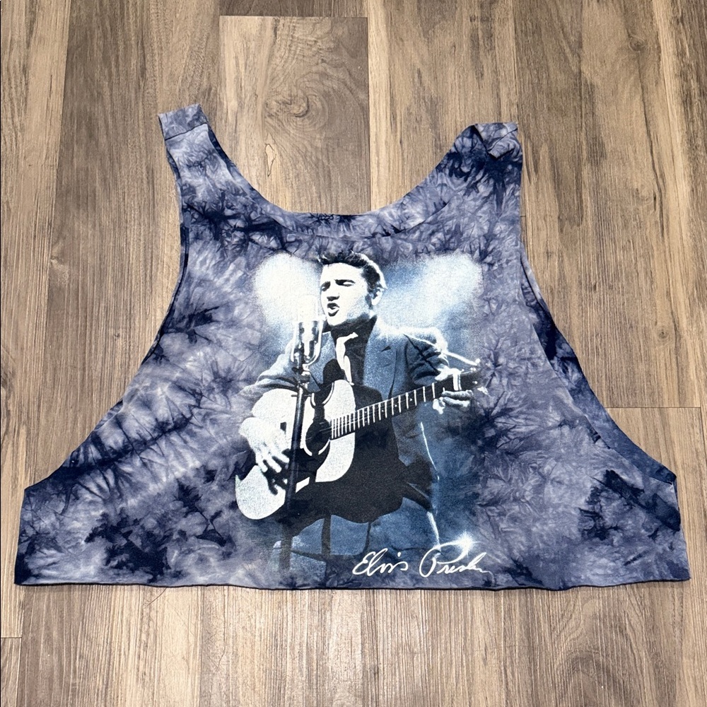 🎸 Vintage-Style Elvis Presley Tie-Dye Crop Tank – Graphic Rock Tee